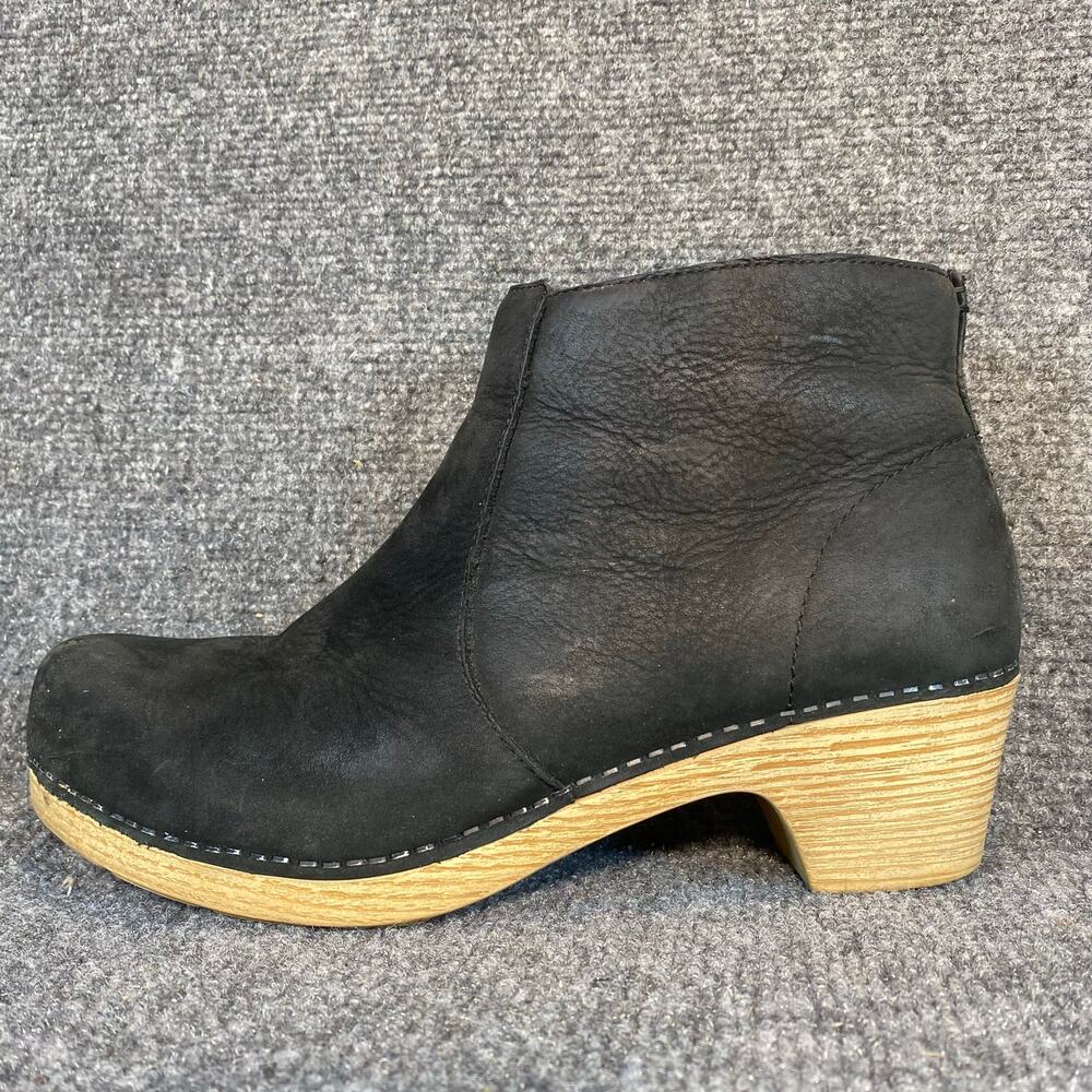 Dansko Maria Black Nubuck Leather Ankle Boots Side Zip Womens 41 EU 10.5 US